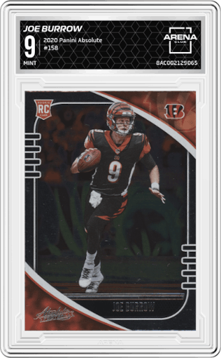 Joe Burrow from the 2020 Panini Absolute set graded by Arena Club and given an overall grade of 9.