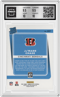 Ja'Marr Chase from the 2021 Panini Donruss Optic set graded by Arena Club and given an overall grade of 10.