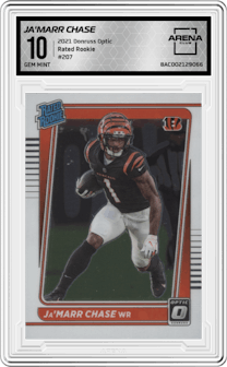 Ja'Marr Chase from the 2021 Panini Donruss Optic set graded by Arena Club and given an overall grade of 10.