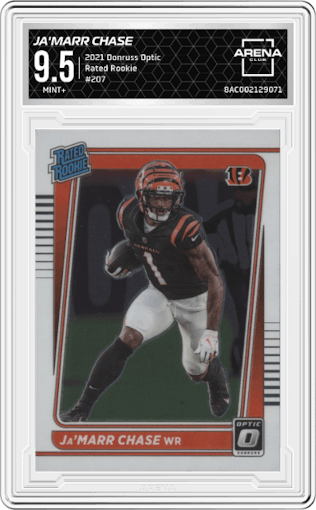 Ja'Marr Chase from the 2021 Panini Donruss Optic set graded by Arena Club and given an overall grade of 9.5.