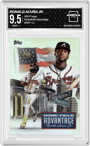 Ronald Acuña Jr. from the 2024 Topps  set graded by Arena Club and given an overall grade of 9.5.