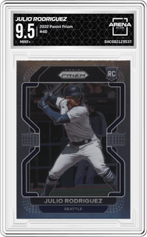 Julio Rodriguez from the 2022 Panini Prizm set graded by Arena Club and given an overall grade of 9.5.