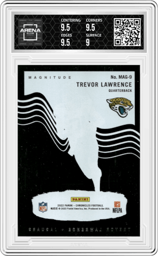 Trevor Lawrence from the 2022 Panini Chronicles set graded by Arena Club and given an overall grade of 9.5.