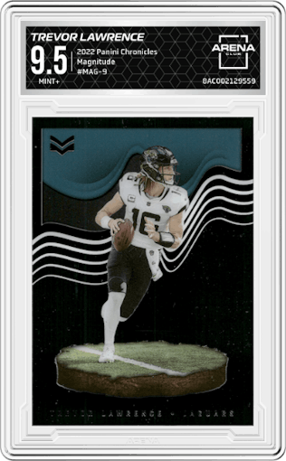 Trevor Lawrence from the 2022 Panini Chronicles set graded by Arena Club and given an overall grade of 9.5.