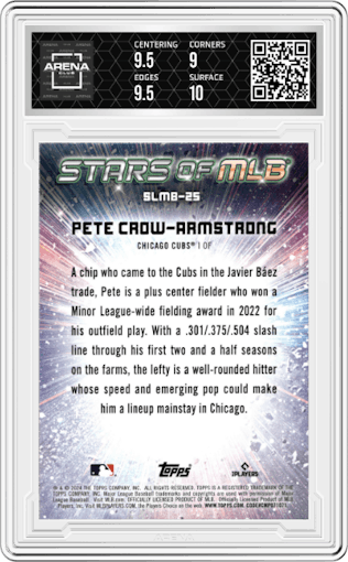 Pete Crow-Armstrong from the 2024 Topps  set graded by Arena Club and given an overall grade of 9.5.