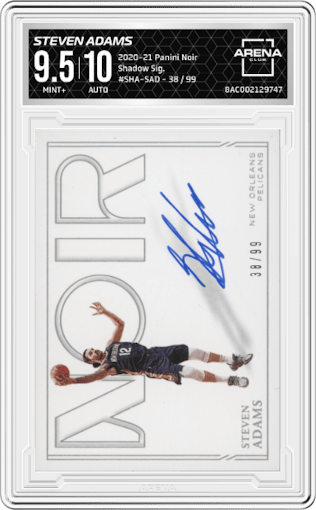 Steven Adams from the 2020-21 Panini Noir set graded by Arena Club and given an overall grade of 9.5.