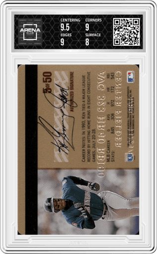 Ken Griffey Jr. from the 1995 Donruss Studio set graded by Arena Club and given an overall grade of 8.5.