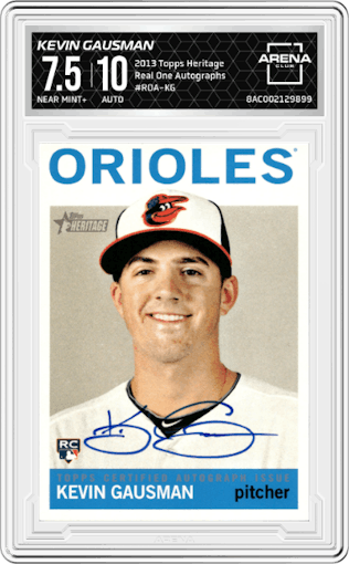 Kevin Gausman from the 2013 Topps Heritage set graded by Arena Club and given an overall grade of 7.5.