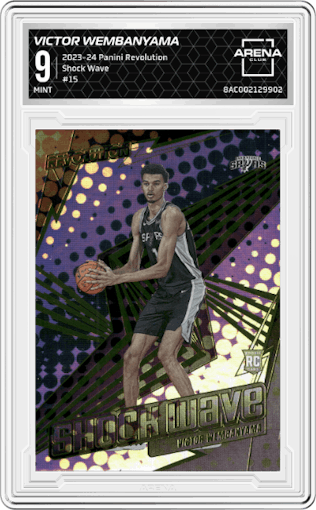 Victor Wembanyama from the 2023-24 Panini Revolution set graded by Arena Club and given an overall grade of 9.