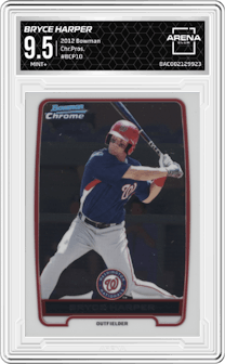 Bryce Harper from the 2012 Bowman set graded by Arena Club and given an overall grade of 9.5.