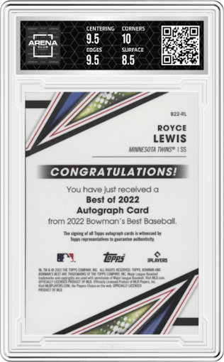 Royce Lewis from the 2022 Bowman’s Best   set graded by Arena Club and given an overall grade of 9.