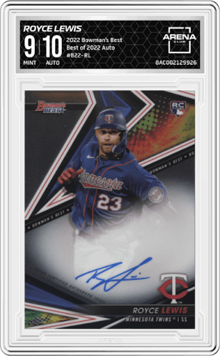 Royce Lewis from the 2022 Bowman’s Best   set graded by Arena Club and given an overall grade of 9.