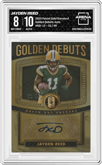 Jayden Reed from the 2023 Panini Gold Standard set graded by Arena Club and given an overall grade of 8.