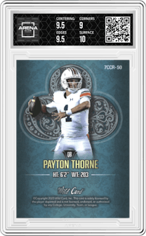 Payton Thorne from the 2023 Wild Card Seven Card Studs  set featuring a Teal Club parallel graded by Arena Club and given an overall grade of 9.5.