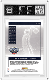 Zion Williamson from the 2019-20 Panini Chronicles  set graded by Arena Club and given an overall grade of 9.