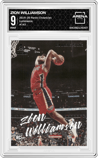 Zion Williamson from the 2019-20 Panini Chronicles  set graded by Arena Club and given an overall grade of 9.