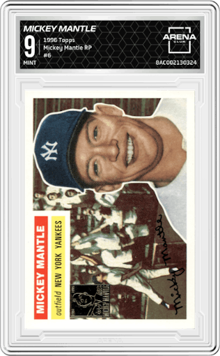 Mickey Mantle from the 1996 Topps set graded by Arena Club and given an overall grade of 9.