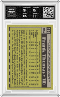 Frank Thomas from the 1990 Topps set graded by Arena Club and given an overall grade of 8.