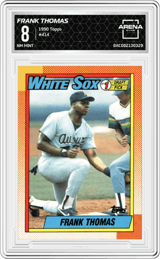 Frank Thomas from the 1990 Topps set graded by Arena Club and given an overall grade of 8.
