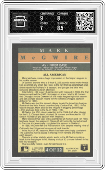 Mark McGwire from the 1991 Fleer set graded by Arena Club and given an overall grade of 7.5.