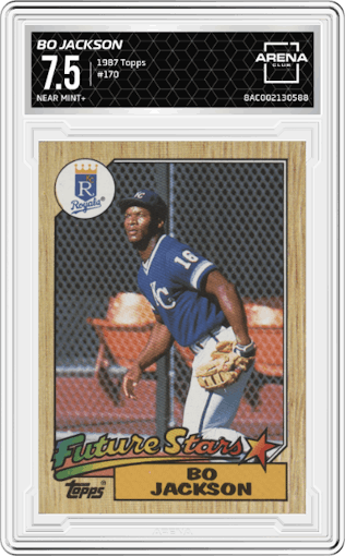 Bo Jackson from the 1987 Topps set graded by Arena Club and given an overall grade of 7.5.