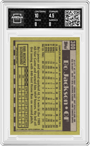 Bo Jackson from the 1990 Topps set graded by Arena Club and given an overall grade of 5.
