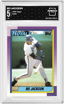 Bo Jackson from the 1990 Topps set graded by Arena Club and given an overall grade of 5.