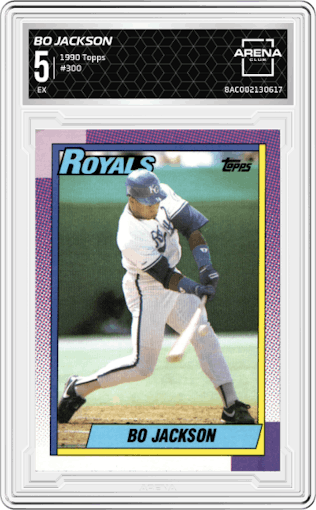 Bo Jackson from the 1990 Topps set graded by Arena Club and given an overall grade of 5.