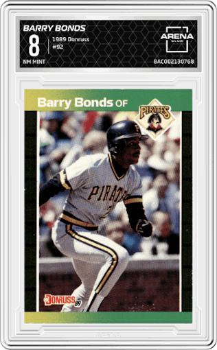 Barry Bonds from the 1989 Donruss set graded by Arena Club and given an overall grade of 8.