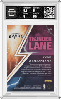 Victor Wembanyama from the 2023-24 Panini Select  set graded by Arena Club and given an overall grade of 9.5.