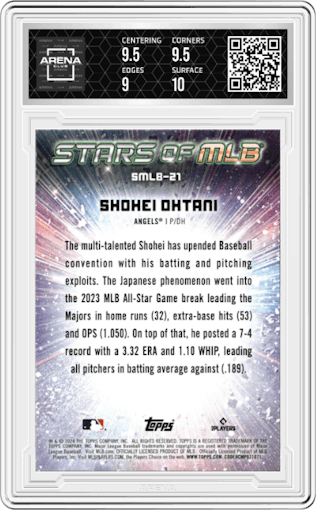 Shohei Ohtani from the 2024 Topps  set graded by Arena Club and given an overall grade of 9.5.