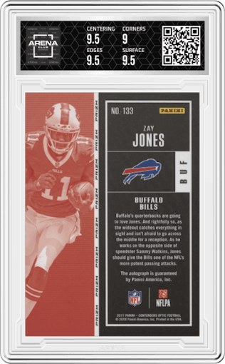 Zay Jones from the 2018 Panini Contenders Optic set graded by Arena Club and given an overall grade of 9.5.