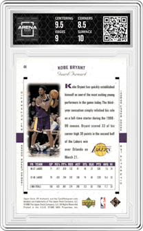 Kobe Bryant from the 1998-99 SP Authentic set graded by Arena Club and given an overall grade of 9.