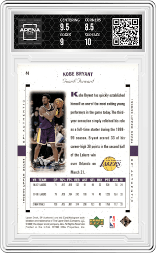 Kobe Bryant from the 1998-99 SP Authentic set graded by Arena Club and given an overall grade of 9.