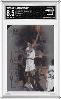 Tracey McGrady from the 1998-99 SkyBox Molten Metal set featuring a Xplosion parallel graded by Arena Club and given an overall grade of 8.5.