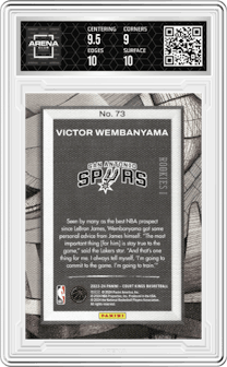 Victor Wembanyama from the 2023-24 Panini Court Kings set graded by Arena Club and given an overall grade of 9.5.