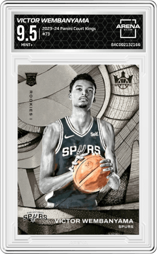 Victor Wembanyama from the 2023-24 Panini Court Kings set graded by Arena Club and given an overall grade of 9.5.