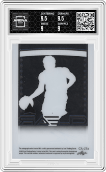 Jermaine Samuels from the 2022-23 Leaf Trinity set featuring a Purple parallel graded by Arena Club and given an overall grade of 9.5.