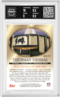 Thurman Thomas from the 2007 Topps  set graded by Arena Club and given an overall grade of 9.