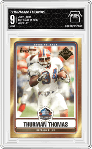 Thurman Thomas from the 2007 Topps  set graded by Arena Club and given an overall grade of 9.