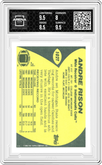 Andre Rison from the 1989 Topps  set graded by Arena Club and given an overall grade of 8.5.