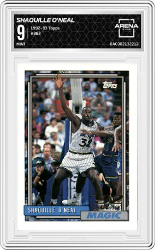 Shaquille O'Neal from the 1992-93 Topps set graded by Arena Club and given an overall grade of 9.