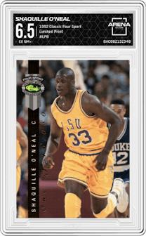 Shaquille O'Neal from the 1992 Classic Four Sport set graded by Arena Club and given an overall grade of 6.5.