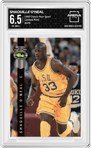 Shaquille O'Neal from the 1992 Classic Four Sport set graded by Arena Club and given an overall grade of 6.5.