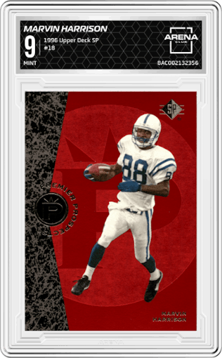 Marvin Harrison from the 1996 Upper Deck SP set graded by Arena Club and given an overall grade of 9.