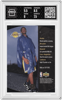 Kobe Bryant from the 1997-98 SPx set graded by Arena Club and given an overall grade of 8.