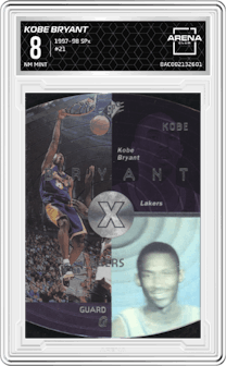 Kobe Bryant from the 1997-98 SPx set graded by Arena Club and given an overall grade of 8.
