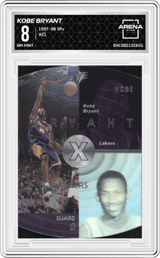 Kobe Bryant from the 1997-98 SPx set graded by Arena Club and given an overall grade of 8.