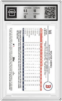 Wilyer Abreu from the 2024 Topps Chrome set featuring a Magenta Speckle Refractor parallel graded by Arena Club and given an overall grade of 10.