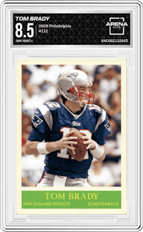 Tom Brady from the 2009 Philadelphia set graded by Arena Club and given an overall grade of 8.5.